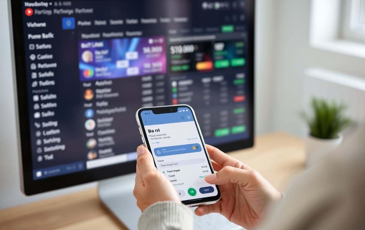 Person som bruker mobilbank for å overføre penger til en bettingside