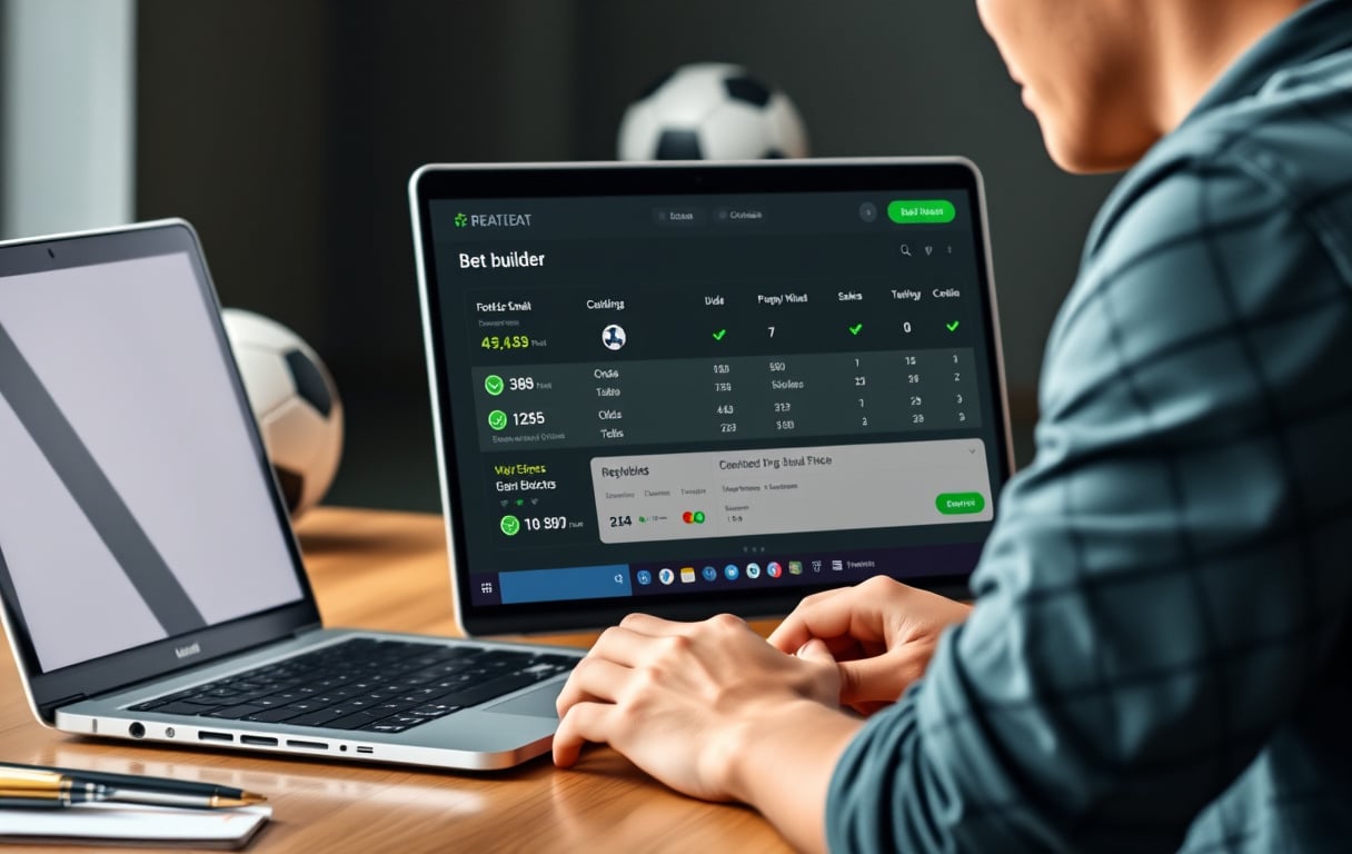 Person som bygger odds på en bærbar PC med fotballstatistikk og oddsbygger-verktøy