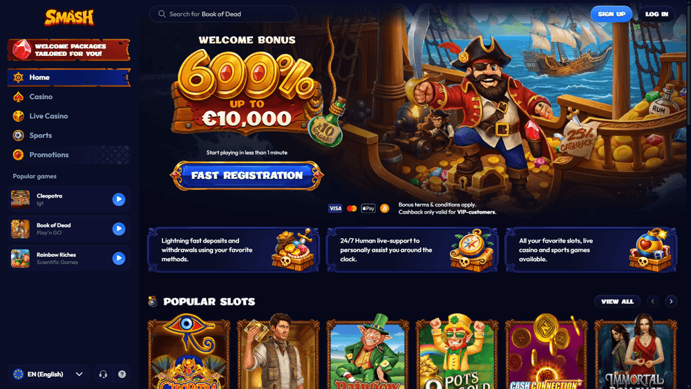 Smash Casino omtale 2026 – skjermbilde fra nettsiden