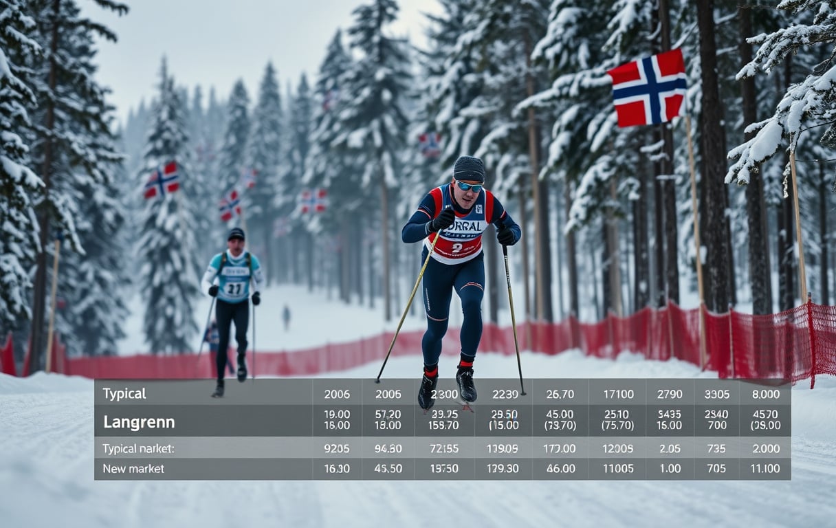 Langrennsløper i aksjon med betting-odds-markeder nederst i bildet.